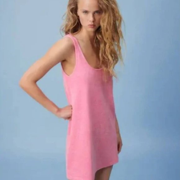 Zara Dresses & Skirts - Zara Terry Cloth Towel Mini Dress Pink Sz M
